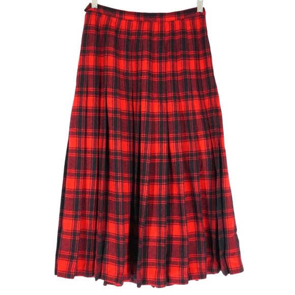 Vintage Pendleton Skirt Wool Pleated Plaid Red Black School Girl Turnabout Midi - Picture 5 of 9